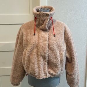 bp Quilted Lined Teddy Jacket in Beige with Orange accent and sting
